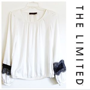 The Limited White + Black Lace Top Blouse